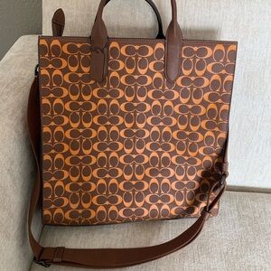 Coach Brown & Orange Signature Canvas Laptop Tote